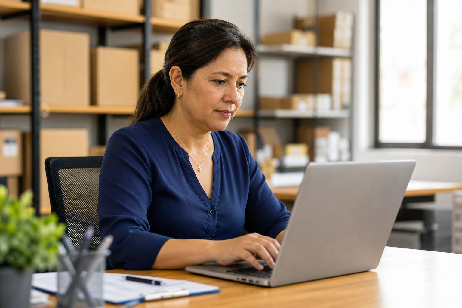 Responsable de recursos humanos revisando el padrón de colaboradores desde su laptop