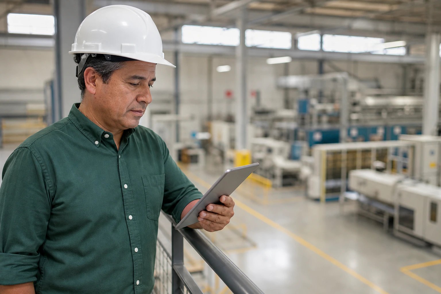 Jefe de seguridad revisando en una tablet los hallazgos abiertos de su planta
