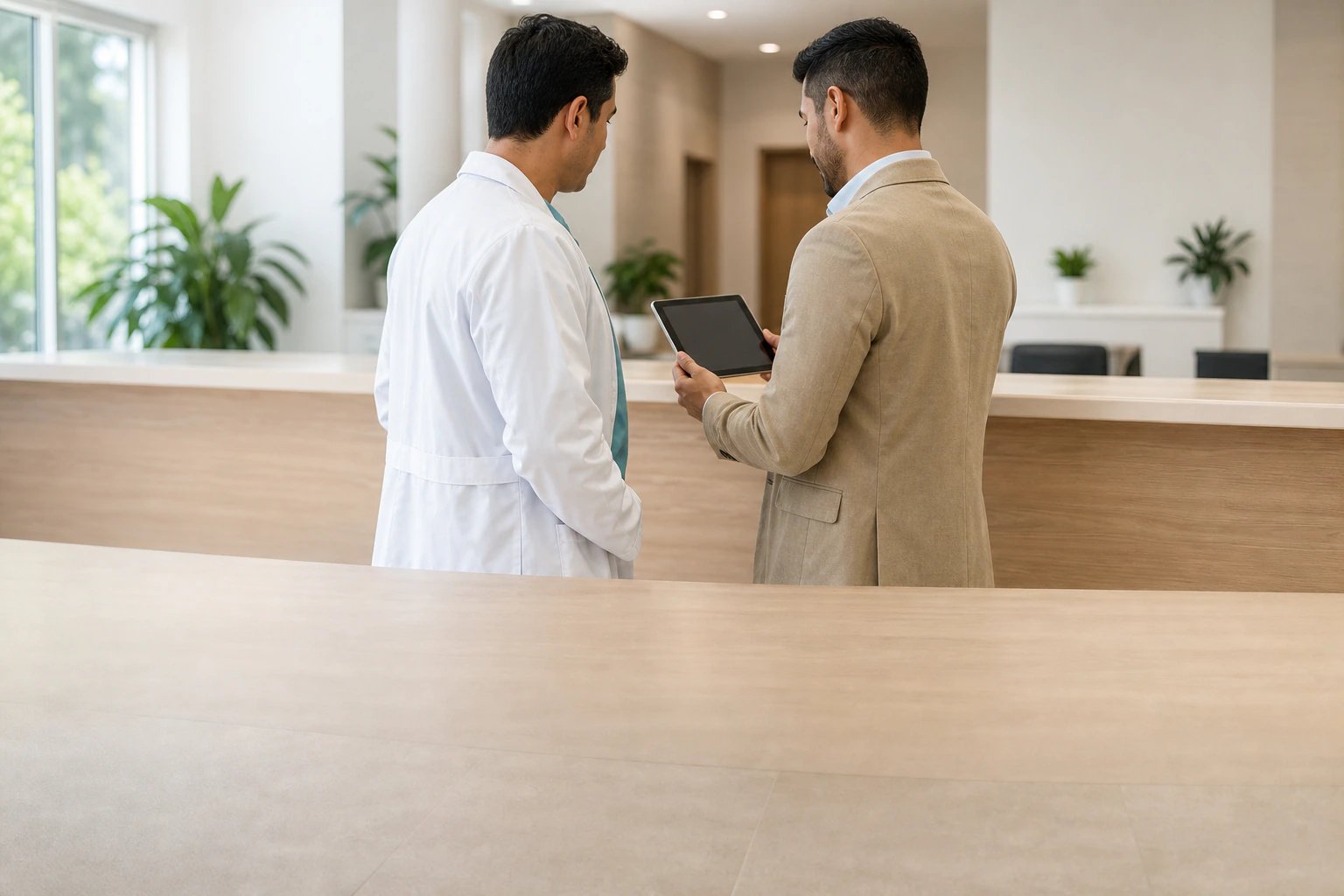 Médico ocupacional y responsable de SST revisando juntos los resultados de los exámenes médicos